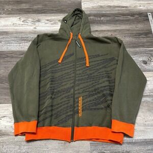 K2 Olive Green Orange Men M Full Zip Baggy Hoodie Snowboarding Skiing Activewear